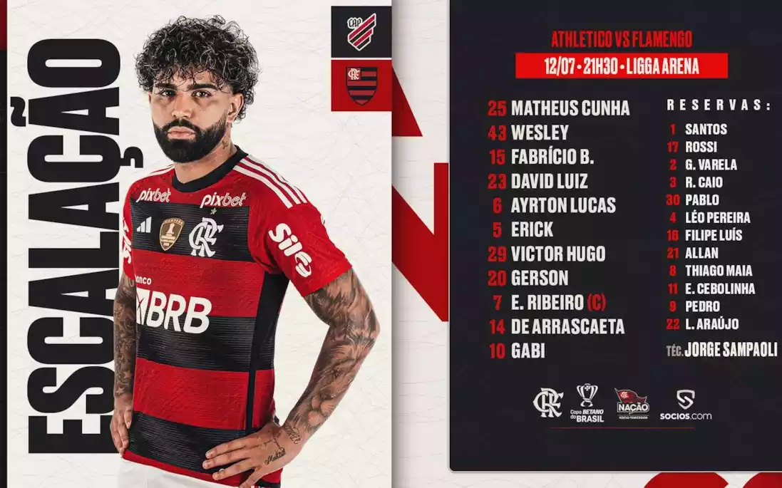 SAIU Gabigol Flamengo divulga escalação para jogo contra